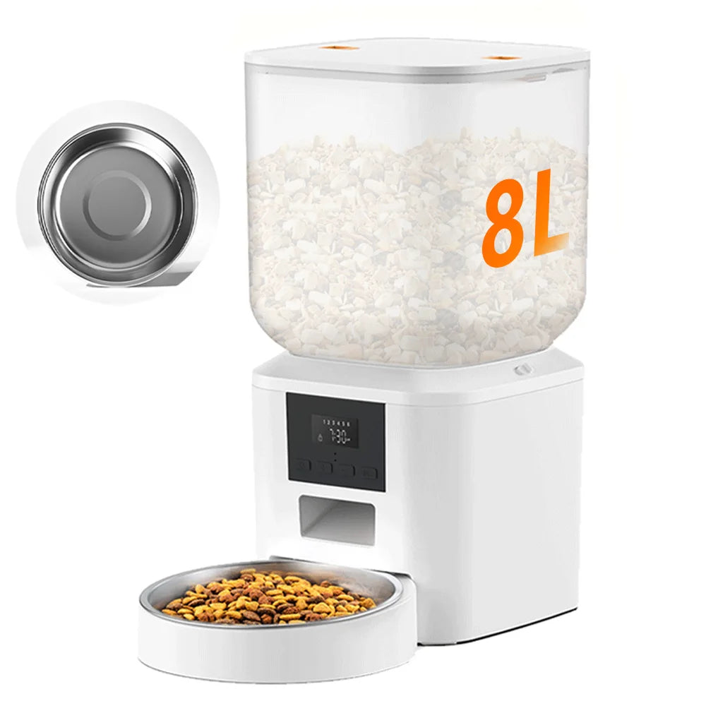 Nityers 8L Automatic Cat Feeder With Voice Recorder And Stainless Steel Bowl