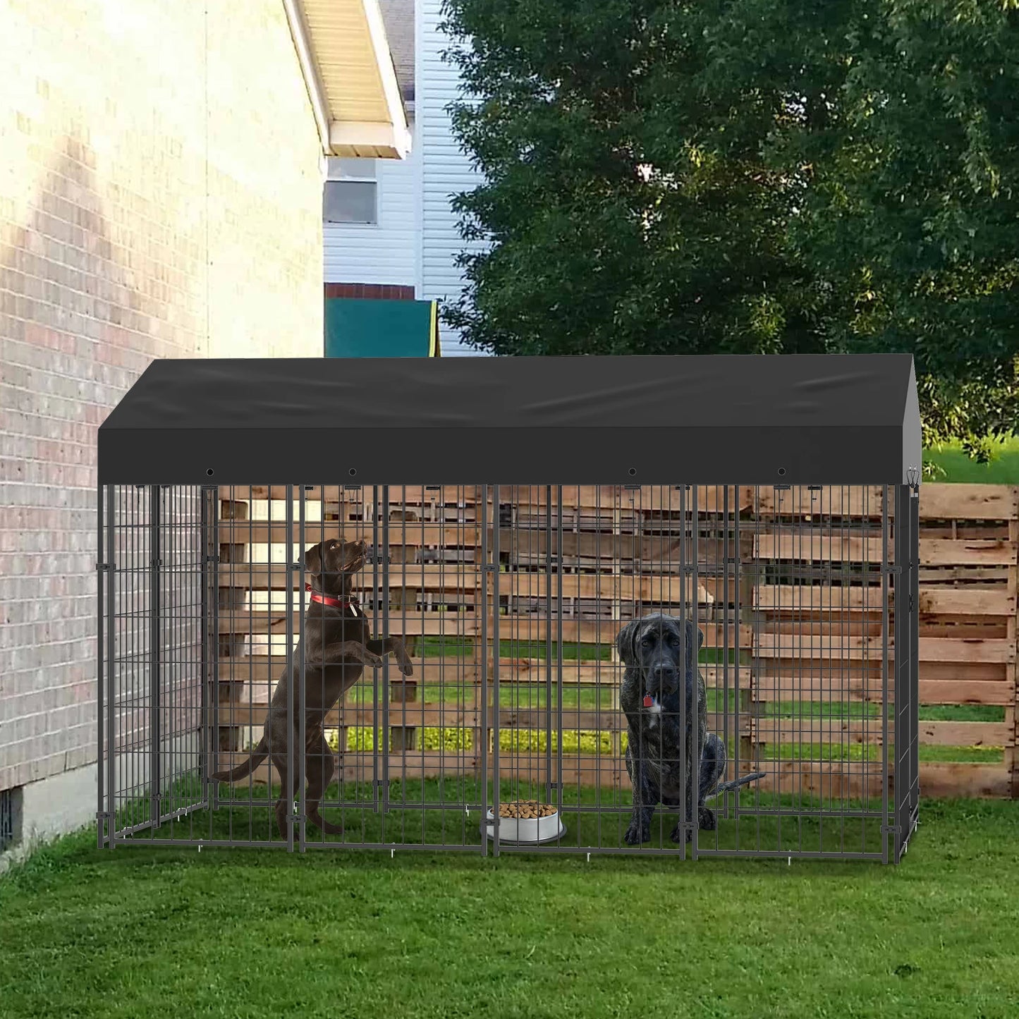 BINGOPAW Outdoor Welded Wire Dog Kennel With Weatherproof Cover