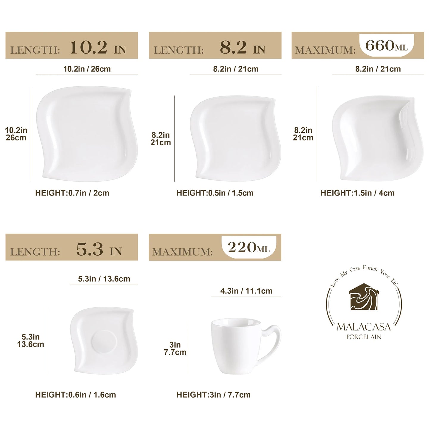 MALACASA Porcelain Dinnerware Set For 6 And 12 Service