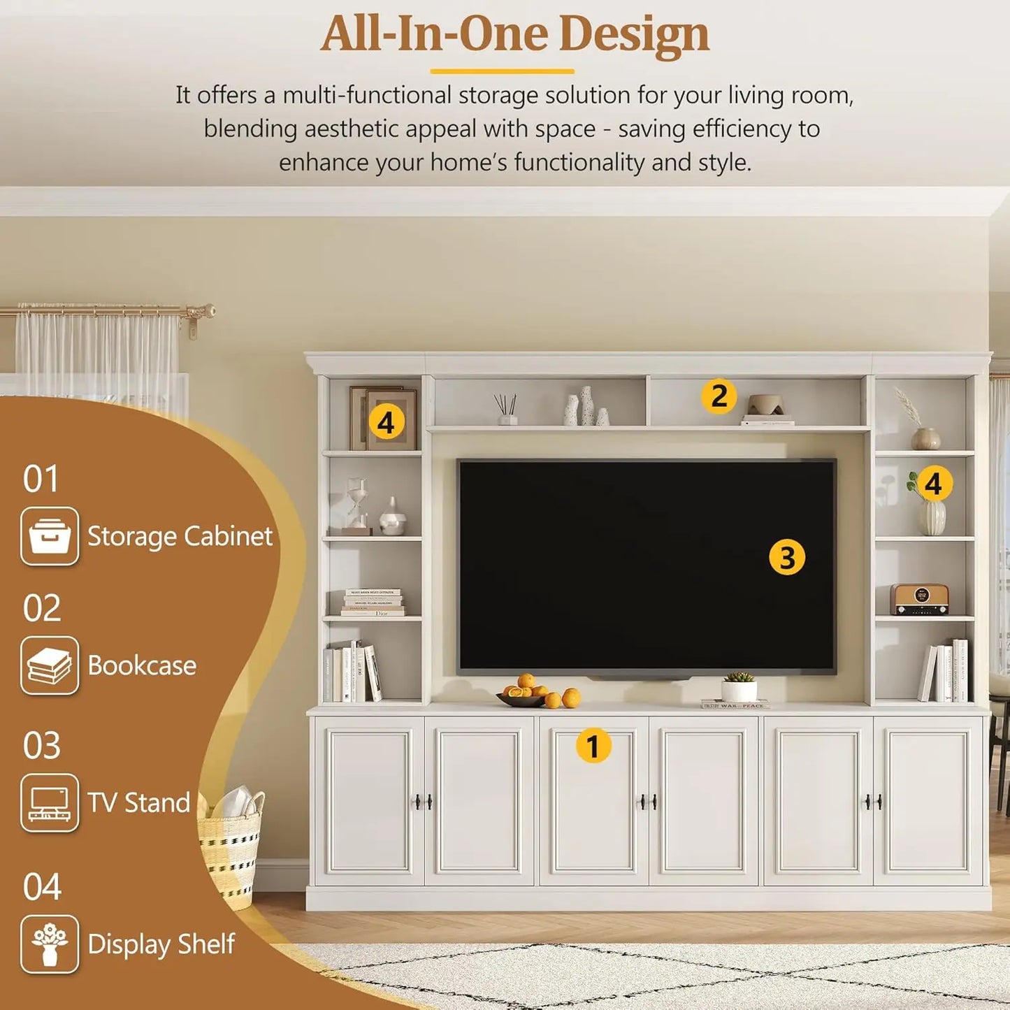 Modern Entertainment Center Wall Unit TV Stand With Bookshelves