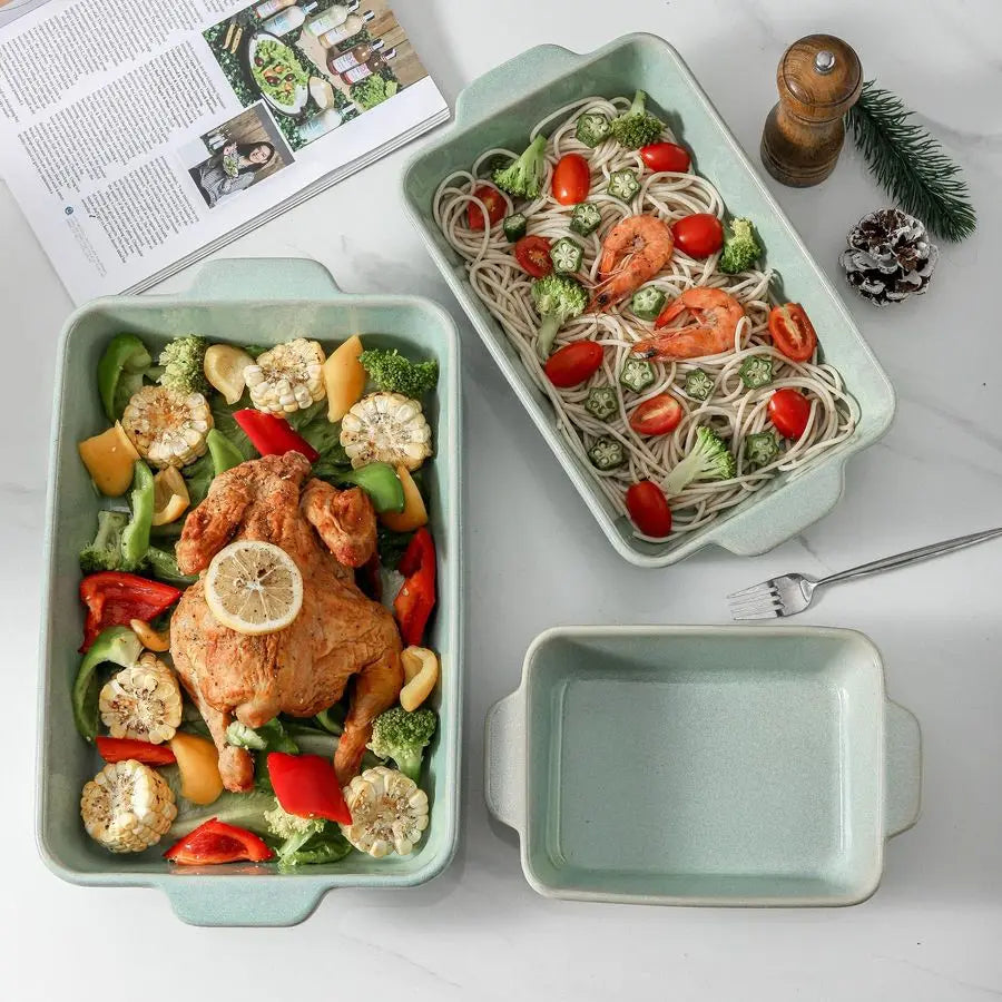 XMSJ Ceramic Bakeware Set With 3 Rectangular Pans For Oven