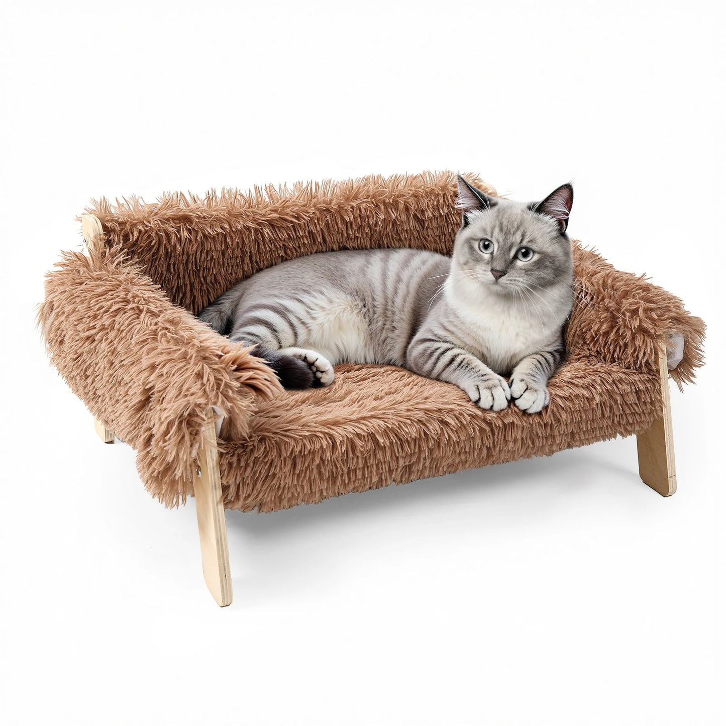 Raised Plush Cat Sofa Bed With Wooden Legs Indoor Cats