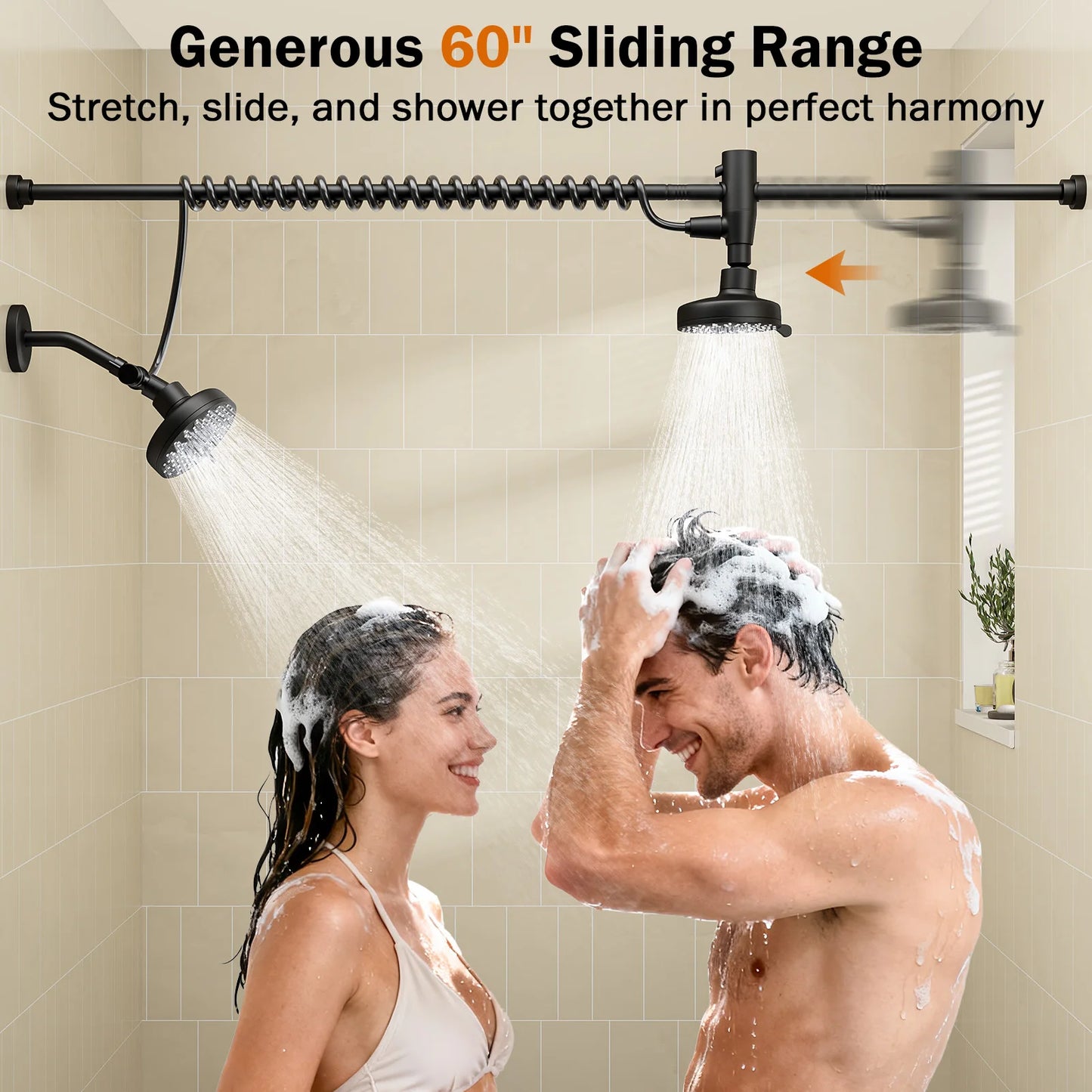 Dual Shower Head For Two With Adjustable Slider High Pressure