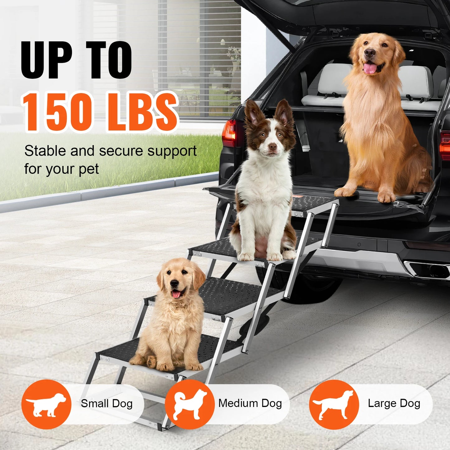 SucceBuy Dog Stair For Cars Folding Portable Pet Steps Aluminum