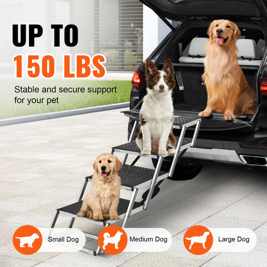 SucceBuy Dog Stair For Cars Folding Portable Pet Steps Aluminum