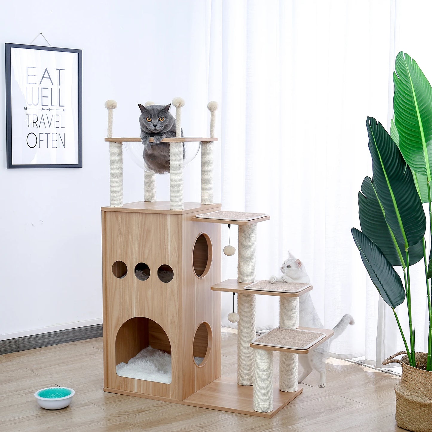 PAWZ Ro Multilevel Cat Tree Wood Tower With Scratching Posts