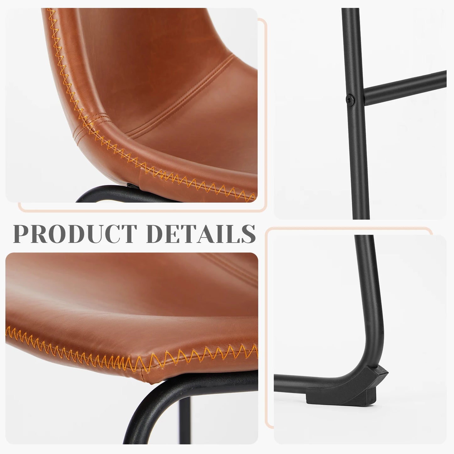 JHK Pu Leather Bar Stools Set Of 2 Modern Cushioned