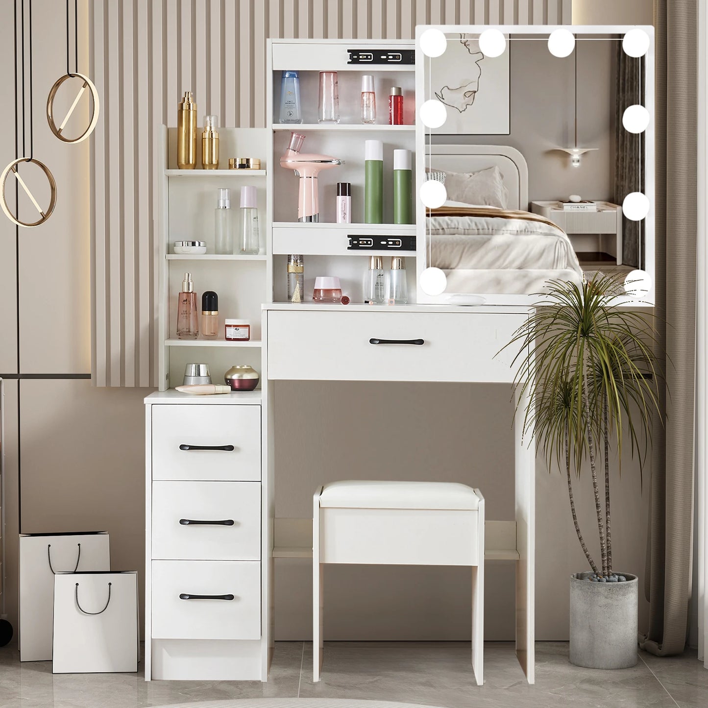 Yamissi Vanity Dressing Table Set With LED Mirror And Stool