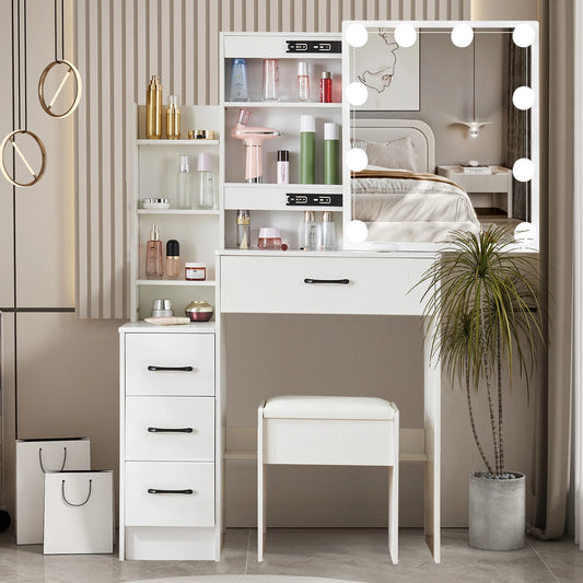 Yamissi Vanity Dressing Table Set With LED Mirror And Stool