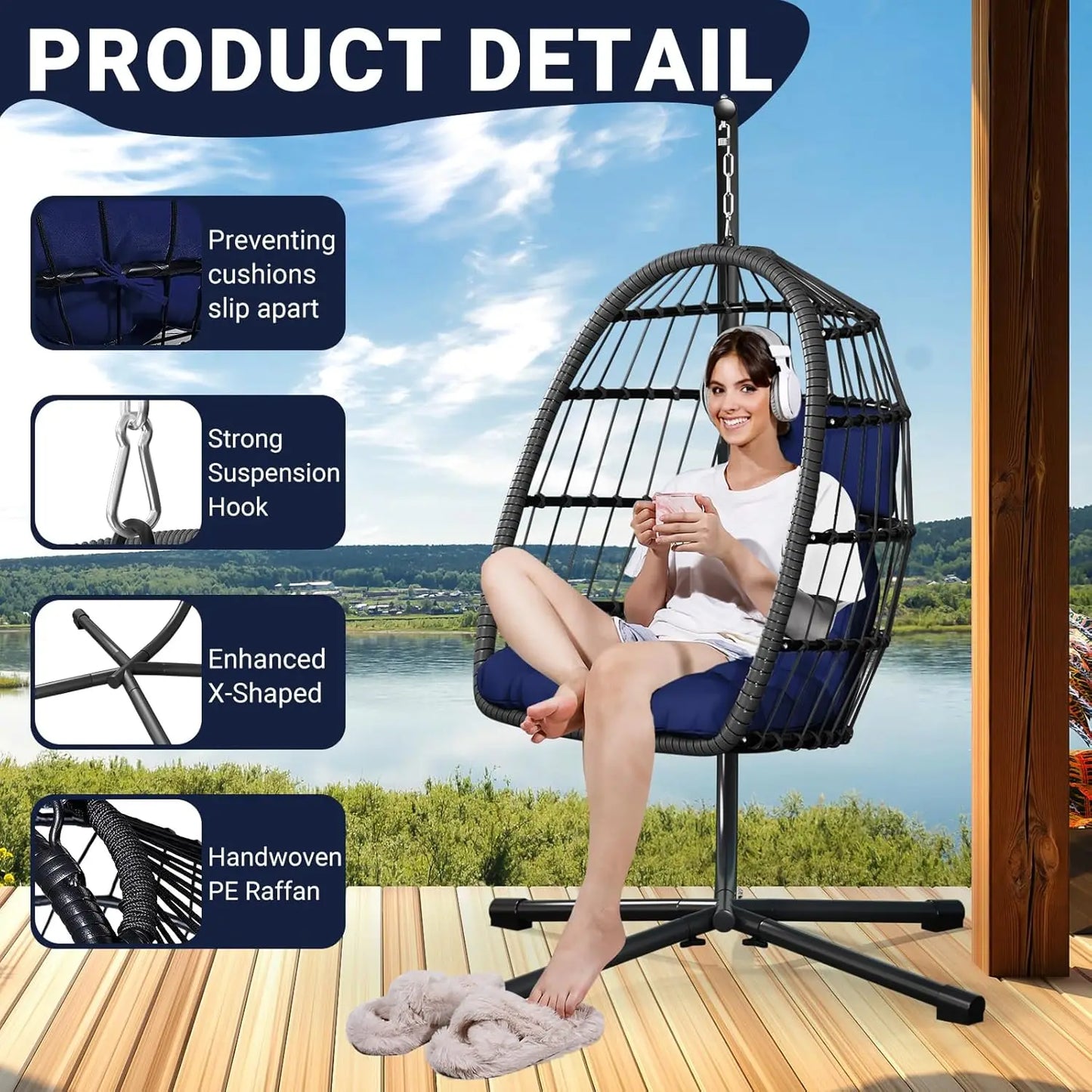 Rattan Egg Chair With Stand For Porch And Garden Outdoor