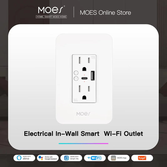 MOES WiFi Smart Wall Socket With USB Type C Outlet