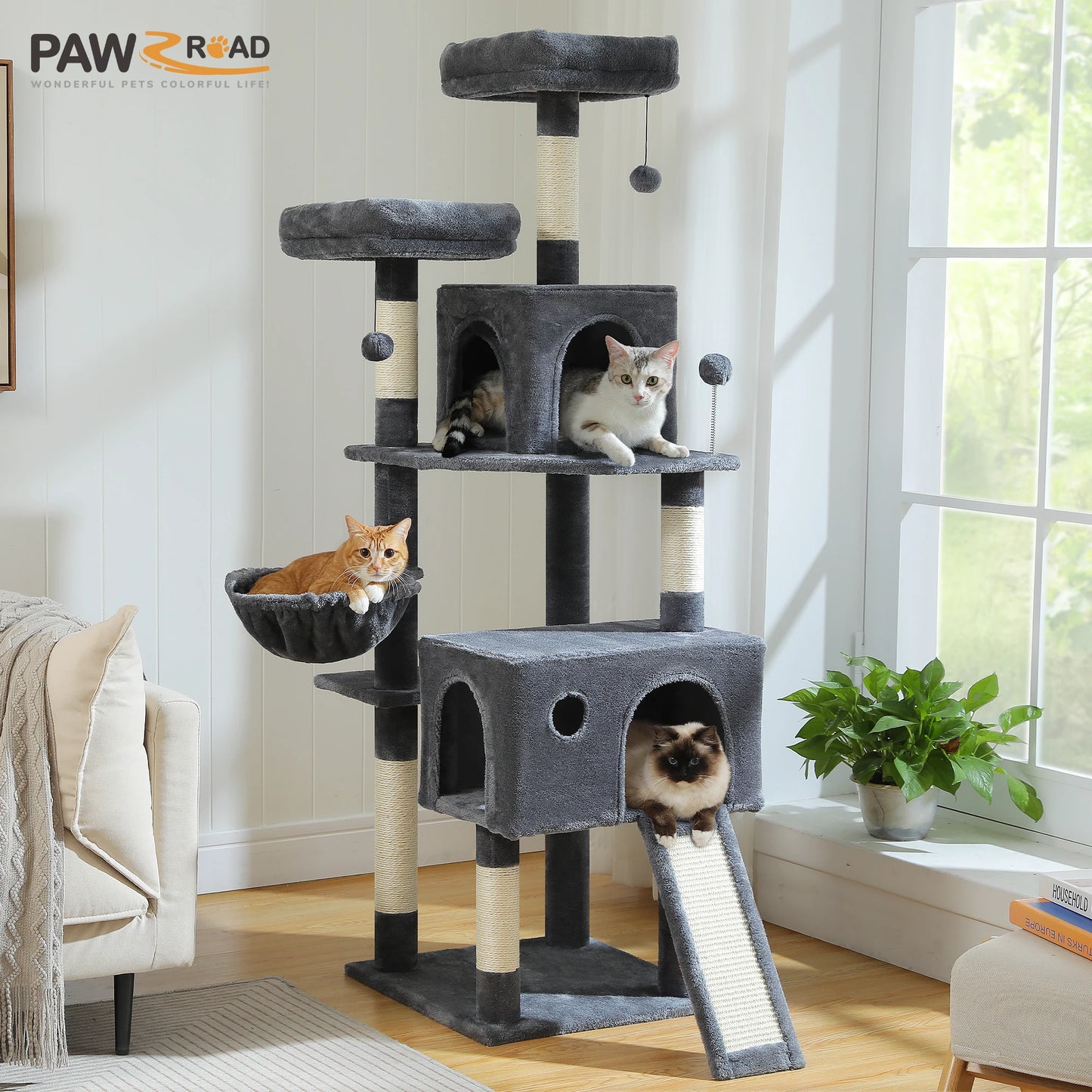 PAWZ Road Multi-Level Cat Tree With Sisal Post Hammock