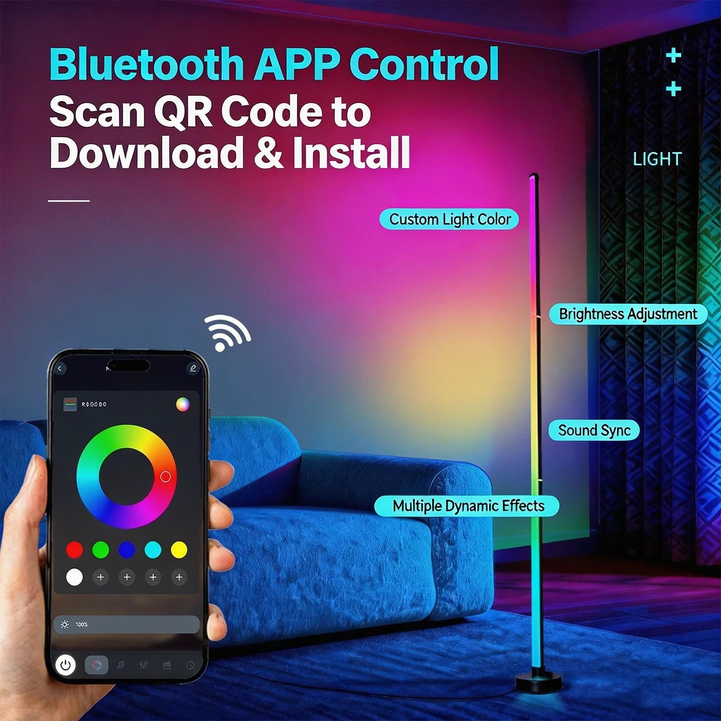 NOVEYEE Smart LED Floor Lamp RGB Remote App Music Sync