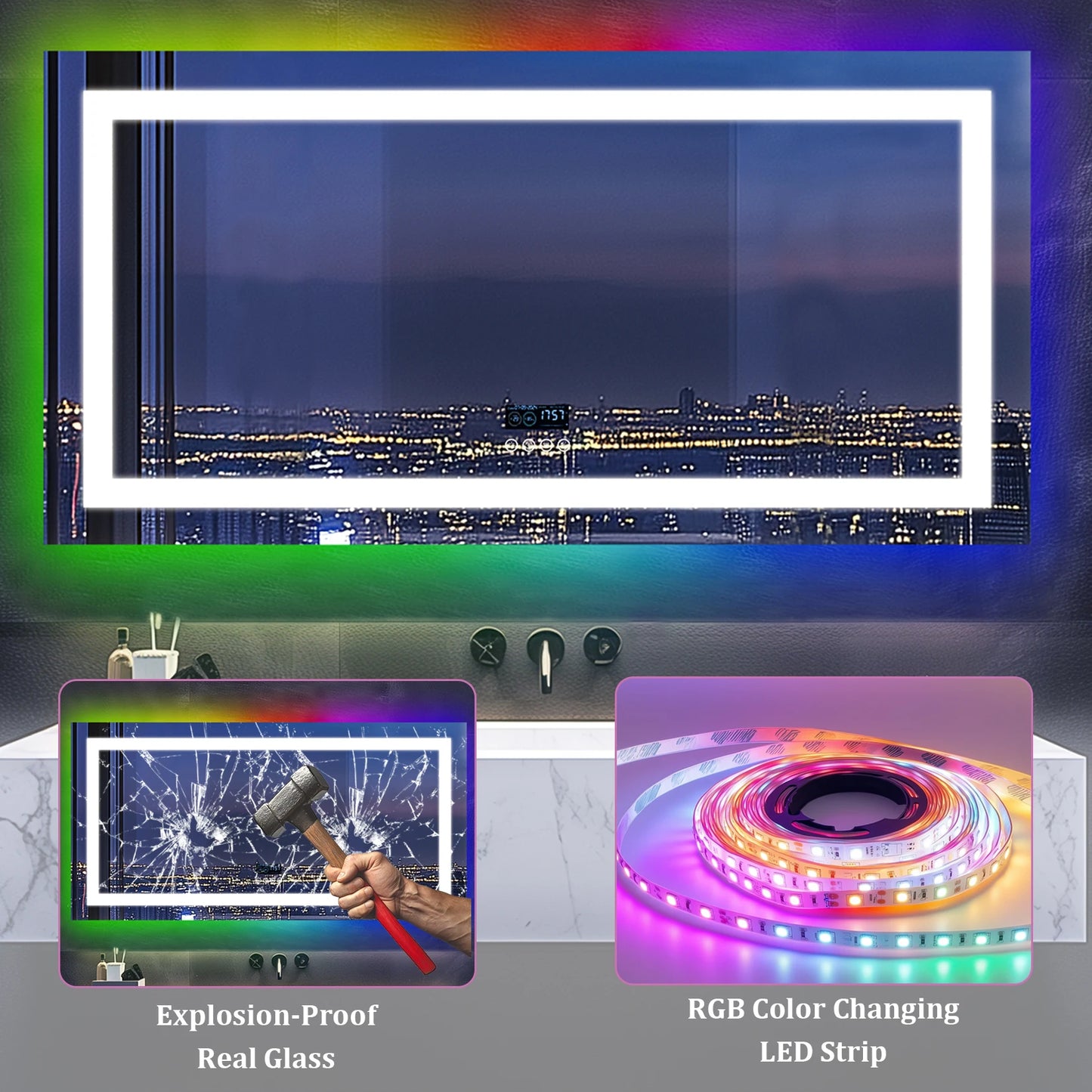 Wisfor LED Bathroom Mirror With Anti Fog RGB Dimmable Lights