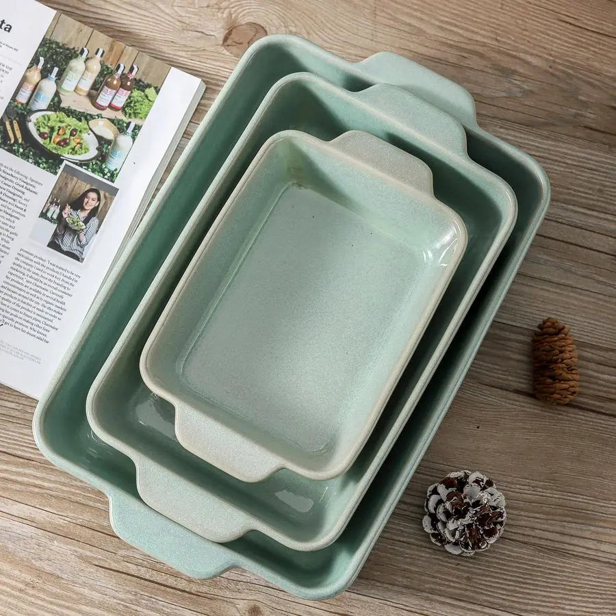 XMSJ Ceramic Bakeware Set With 3 Rectangular Pans For Oven