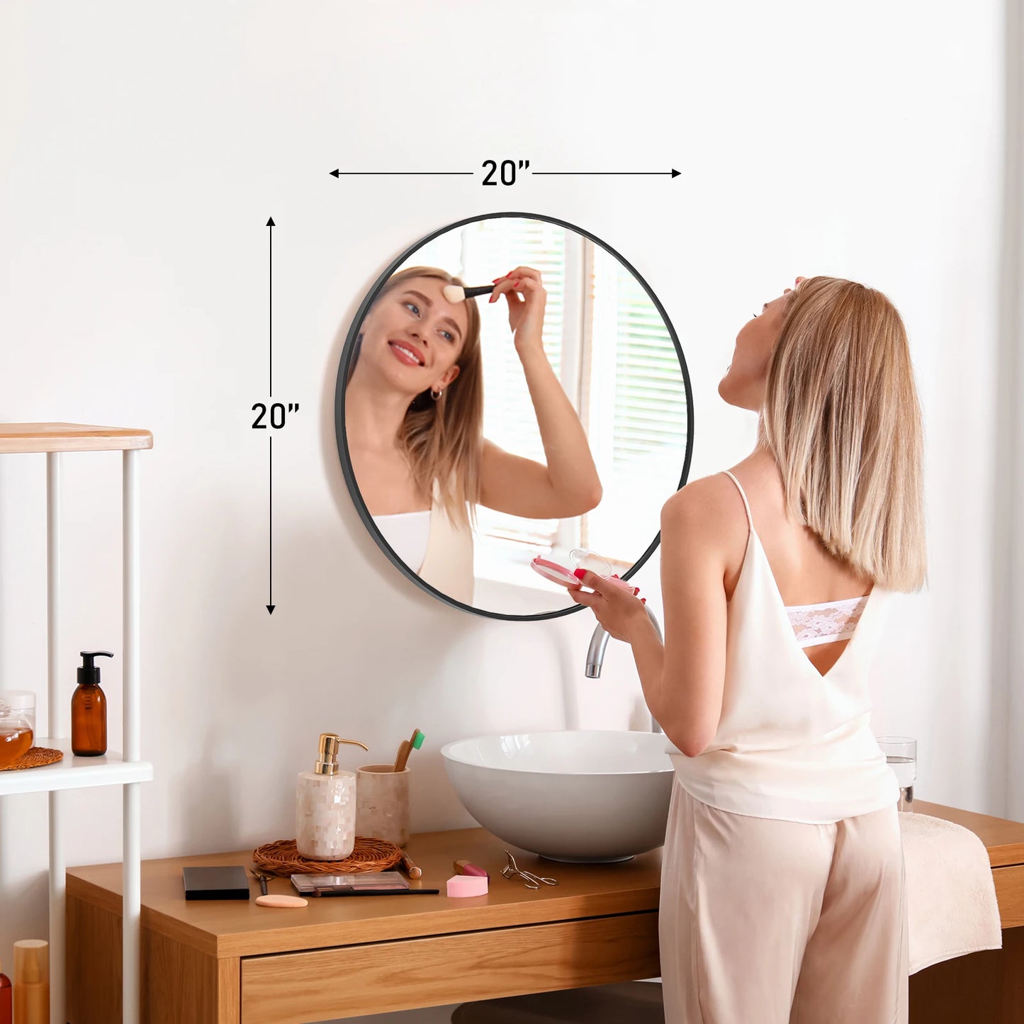 JHK Round Vanity Mirror Wall Mount Framed Living Room