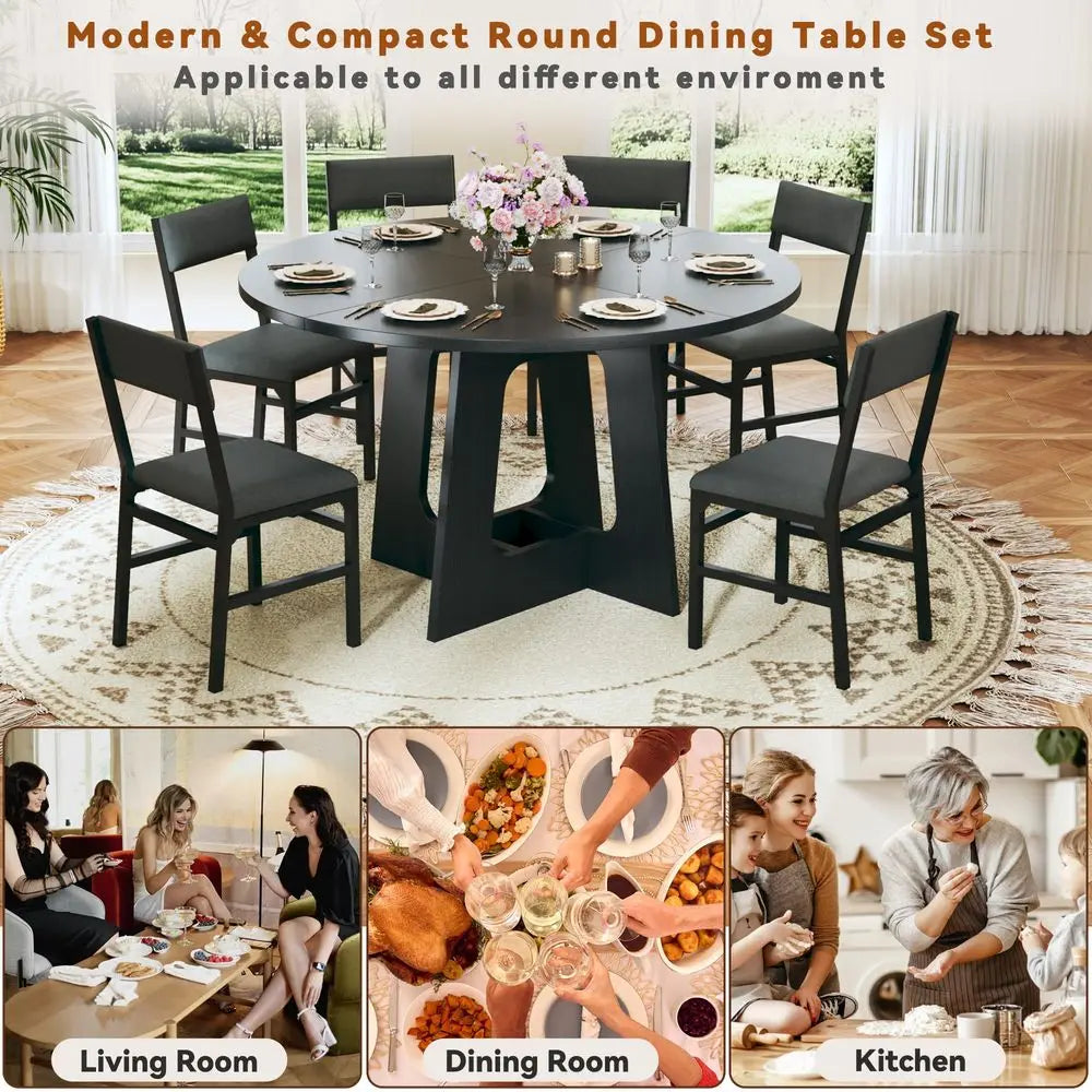 Round Dining Table Set For Six With Six Chairs For Kitchen Use