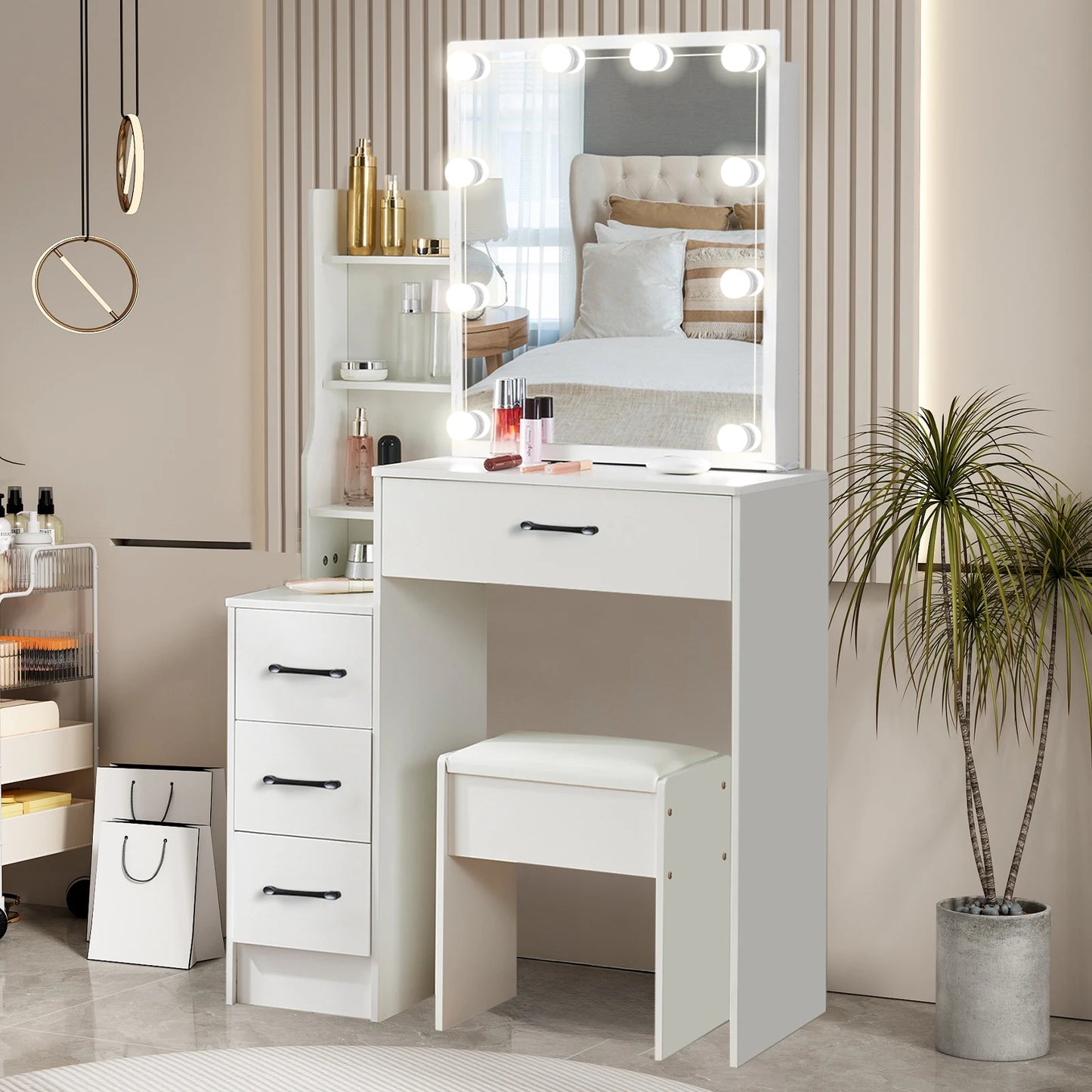 Yamissi Vanity Dressing Table Set With LED Mirror And Stool