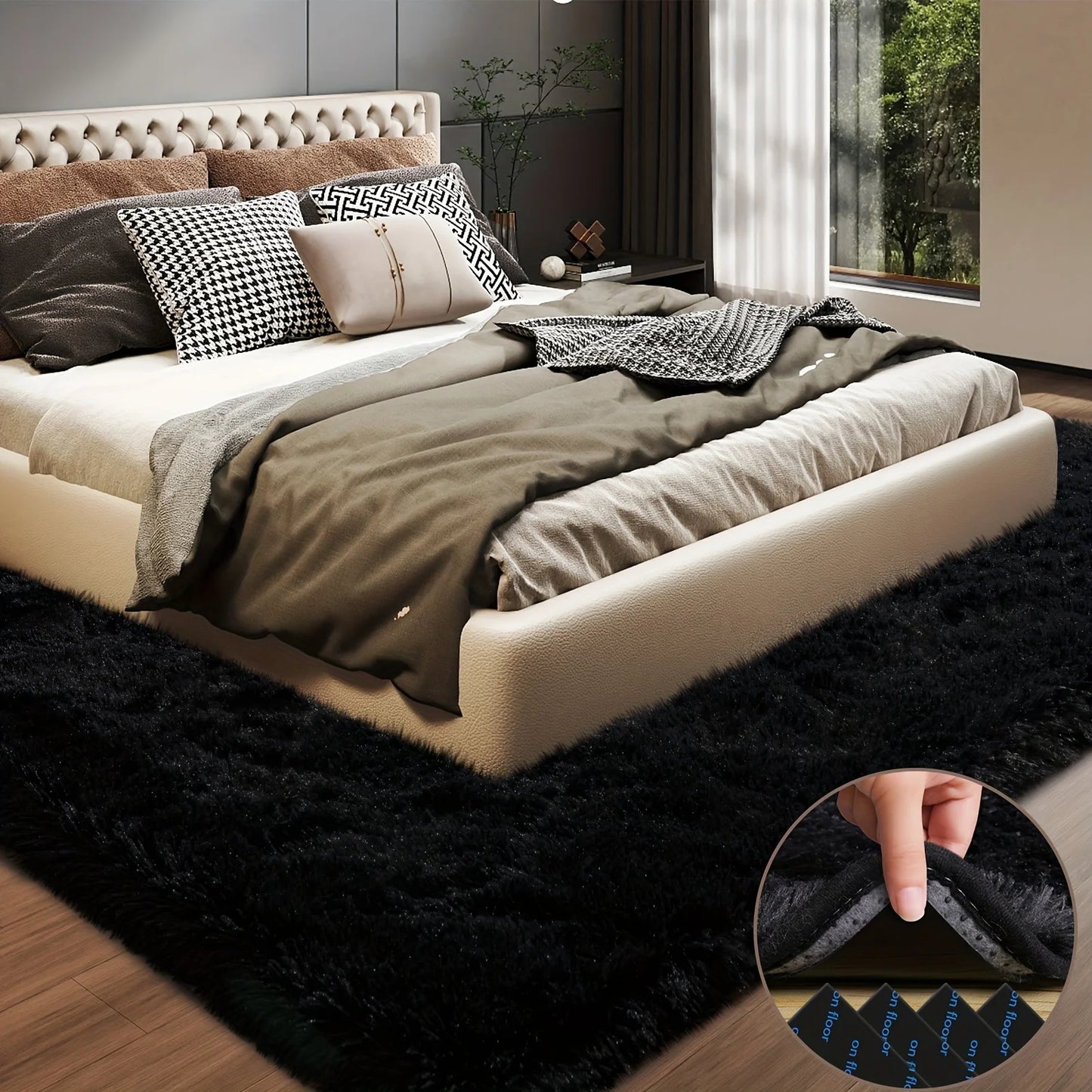 Soft Plush Area Rug Black Large Fluffy Living Room Decor