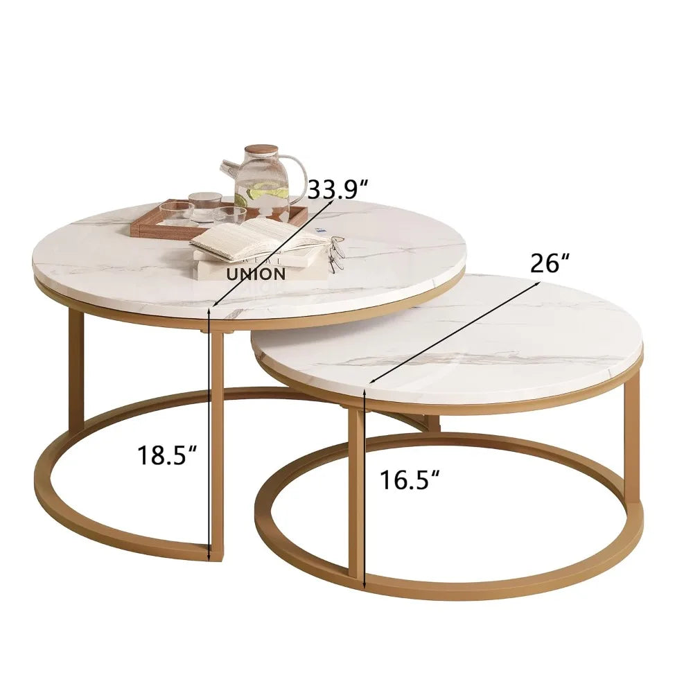 Nested Round Coffee Table Set, Modern Design, Customizable Two-Piece