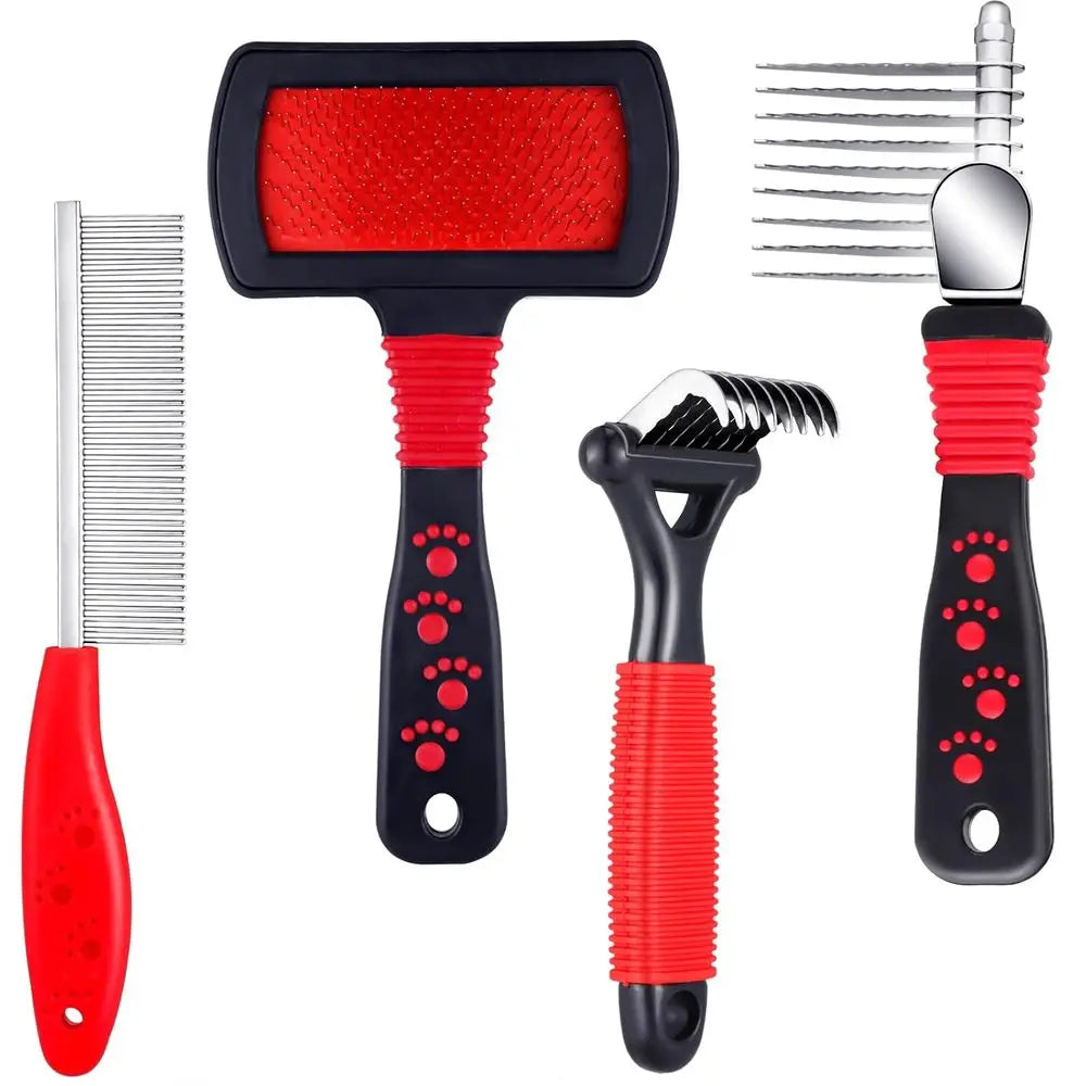 Pet Grooming 4 Piece Kit Dematting Combs and Slicker Brush