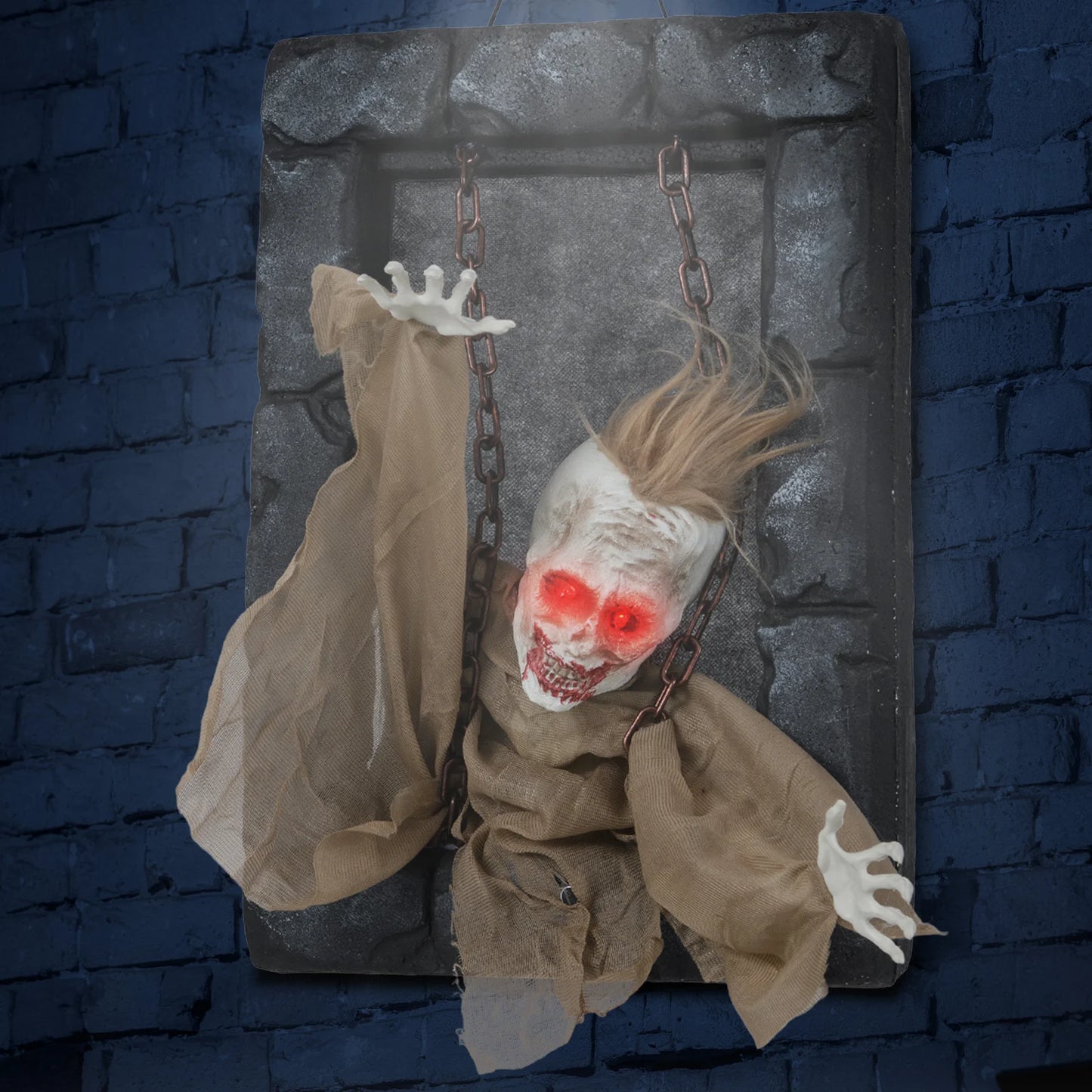 LIFEZEAL Halloween Hanging Animated Zombie Prisoner Decoration With Glowing Eyes