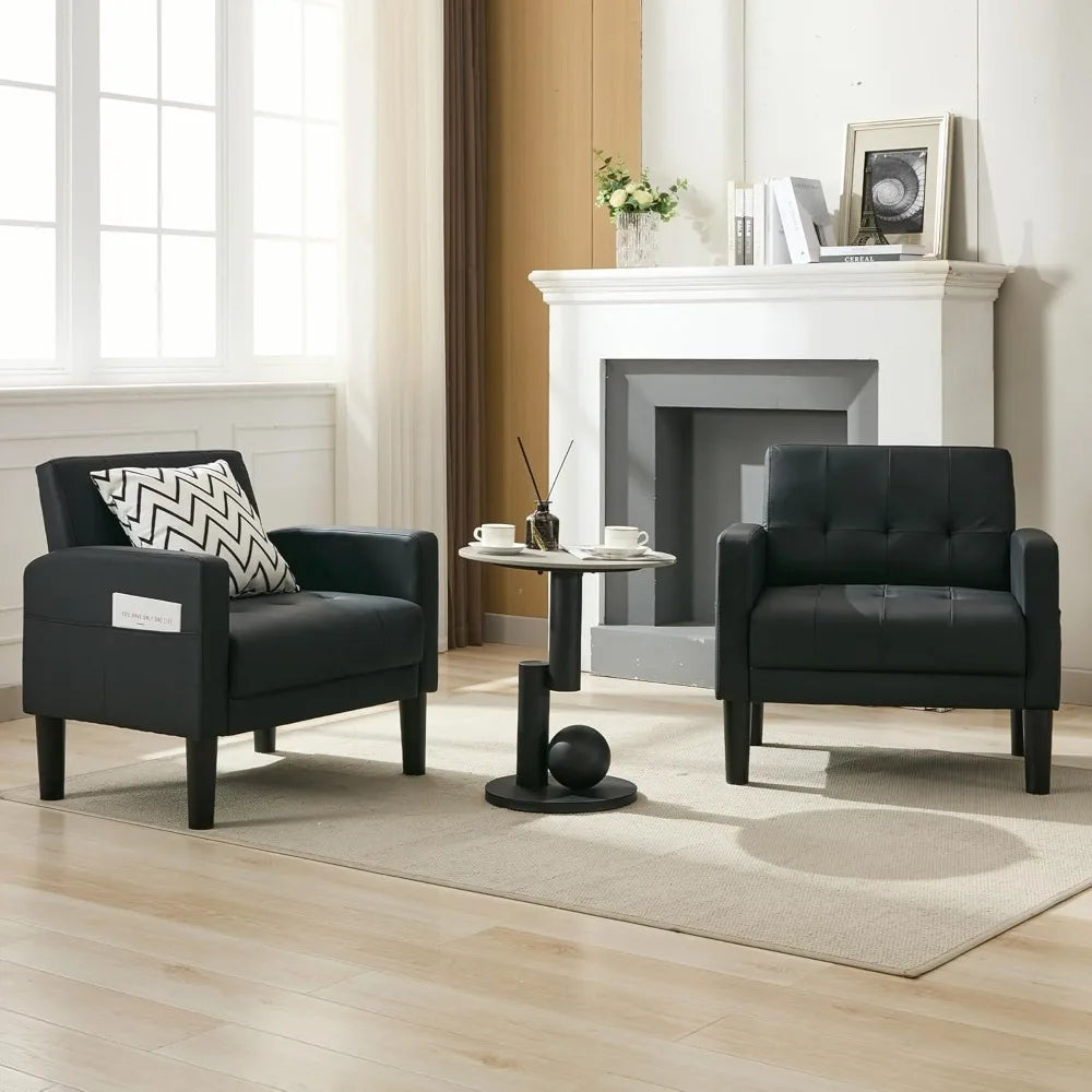 Accent Chair Set of 2 Tufted Black Arm Chairs With Storage