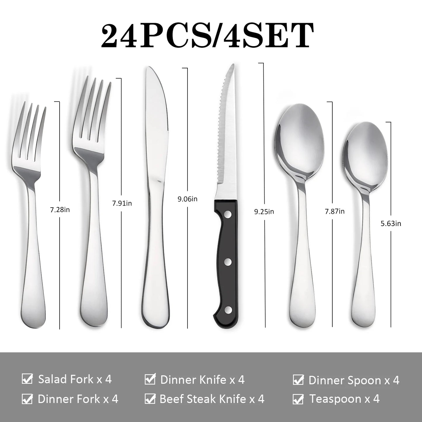 HanSmart 24 Piece Stainless Steel Flatware Set Service For 4