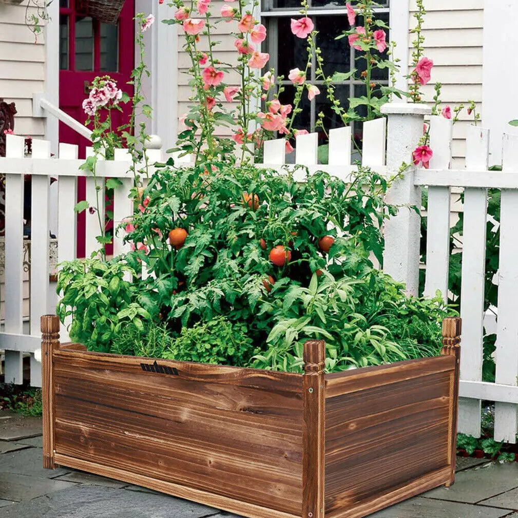 Wood Planter Box Outdoor Raised Garden For Flowers And Vegetables
