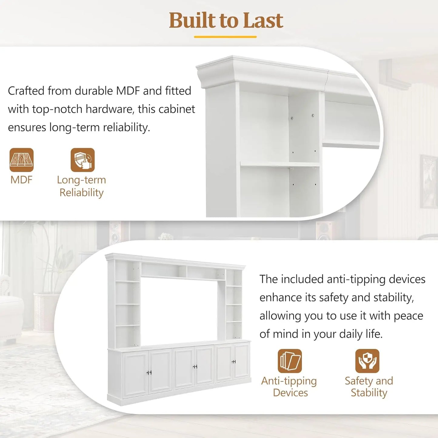 Modern Entertainment Center Wall Unit TV Stand With Bookshelves