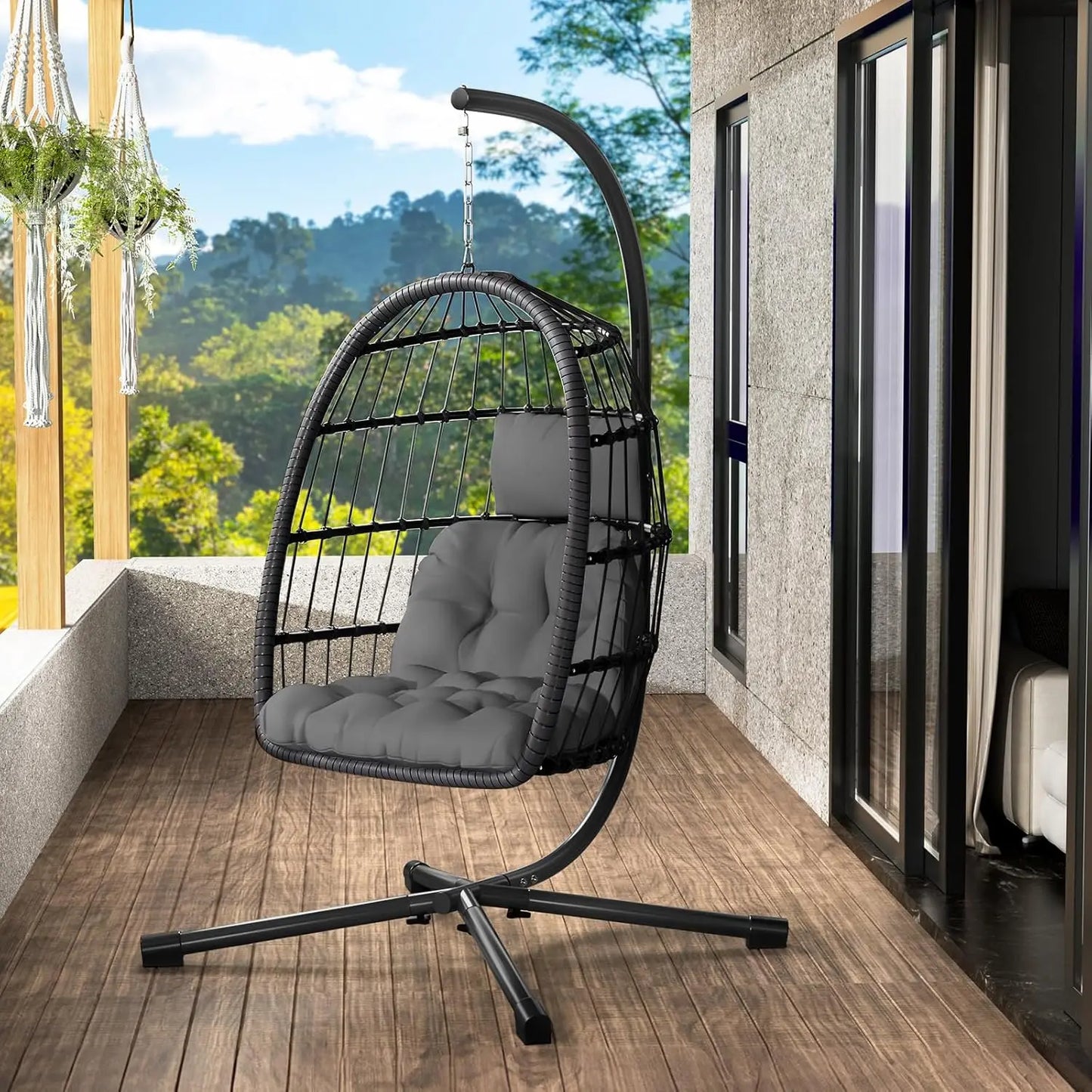 Rattan Egg Chair With Stand For Porch And Garden Outdoor
