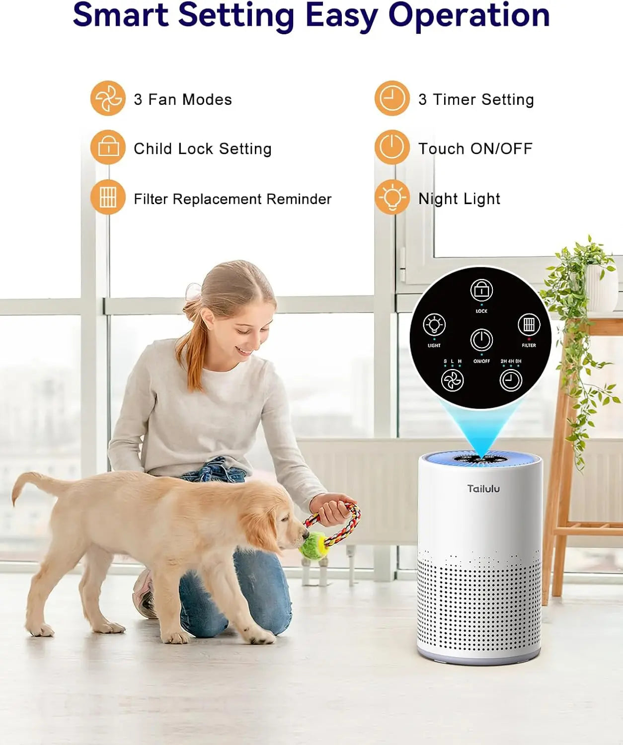 Bedroom Air Purifier With H13 True HEPA Sleep Mode