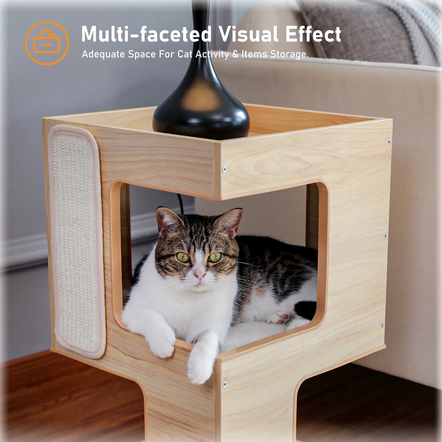 PAWZ Road Wood Cat Condo Cat Tree With Scratching Pad