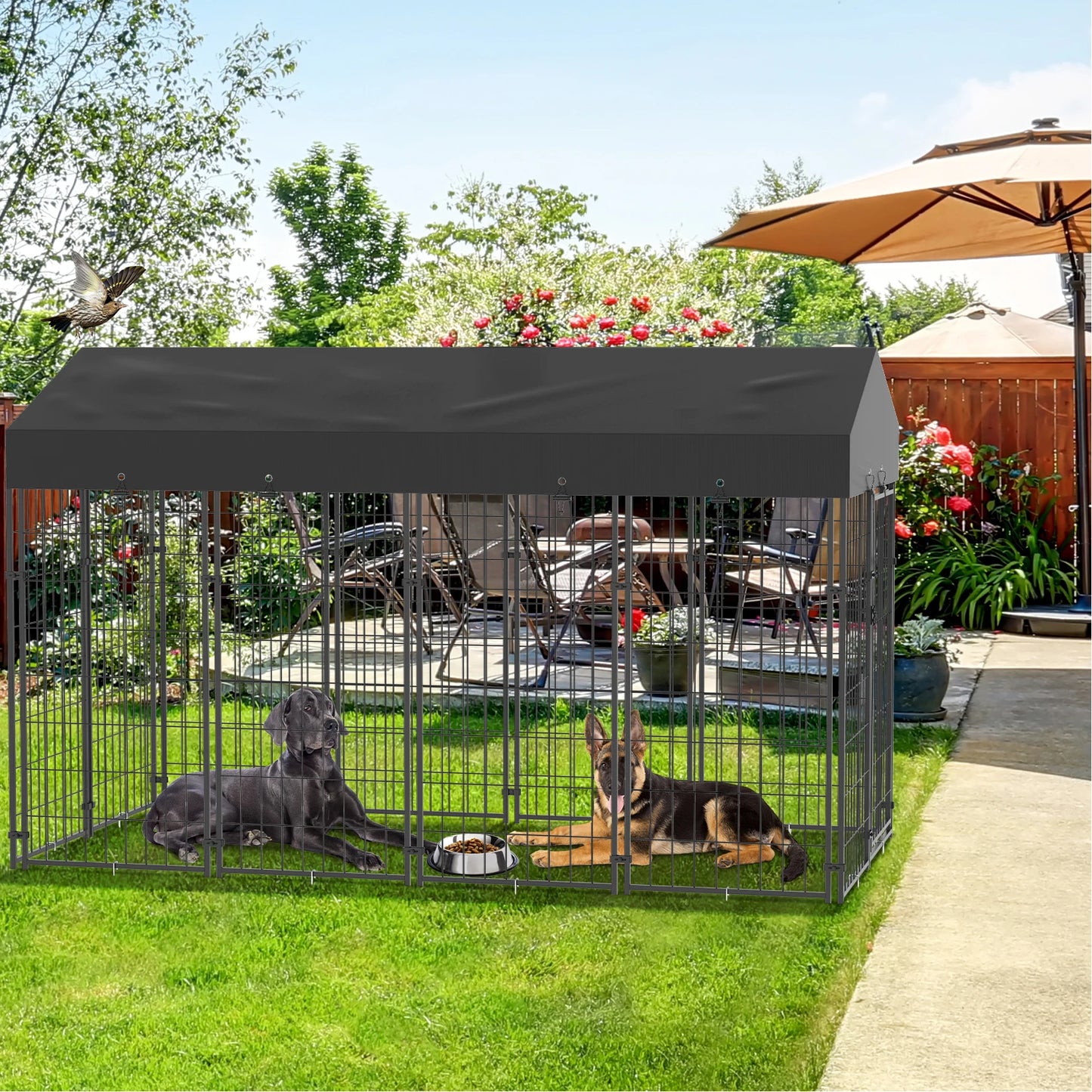 BINGOPAW Outdoor Welded Wire Dog Kennel With Weatherproof Cover