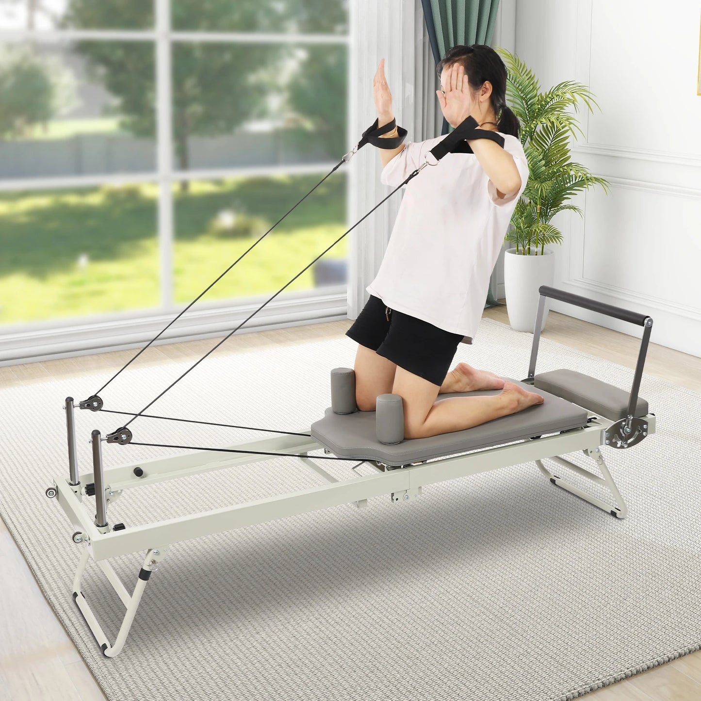 Foldable Pilates Reformer Machine 120kg Capacity For Home Fitness