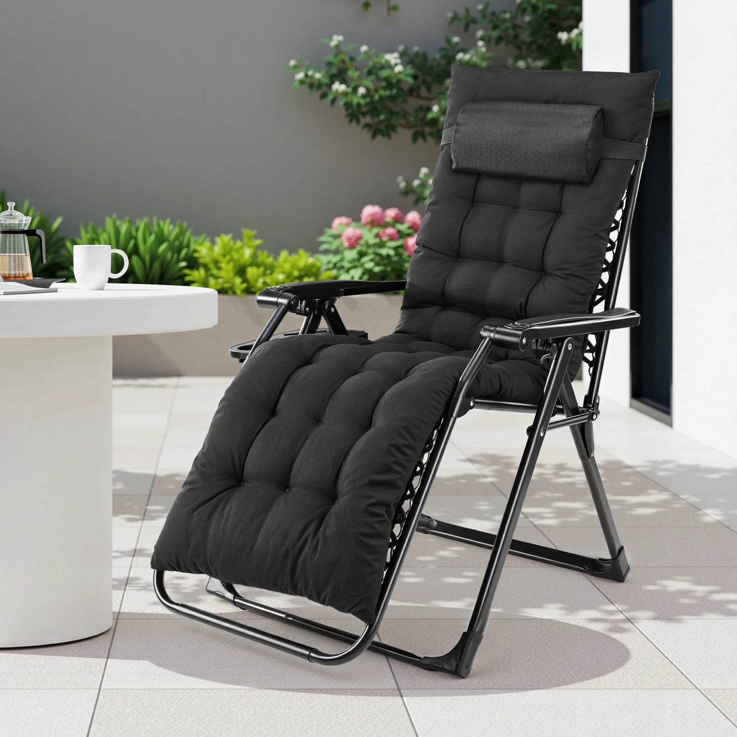 JHK Zero Gravity Recliner Outdoor Lounge Chair with Cup Holder