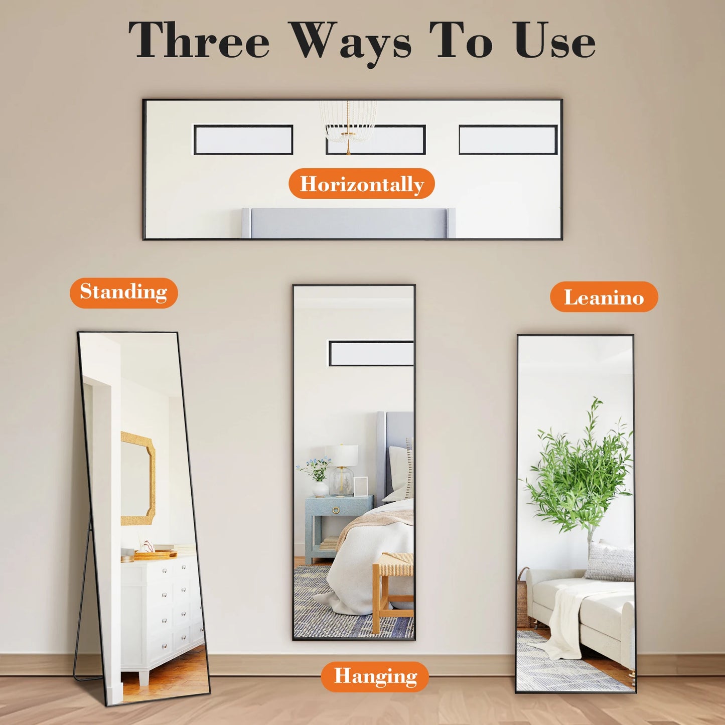 JHK Full Length Mirror With Stand Aluminum Frame For Bedroom