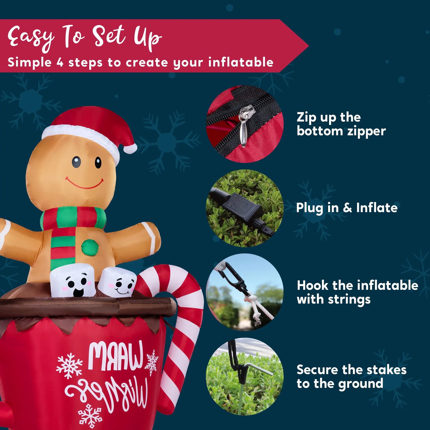 Joyfy Gingerbread Man Cocoa Mug Christmas Outdoor Inflatable With LEDs
