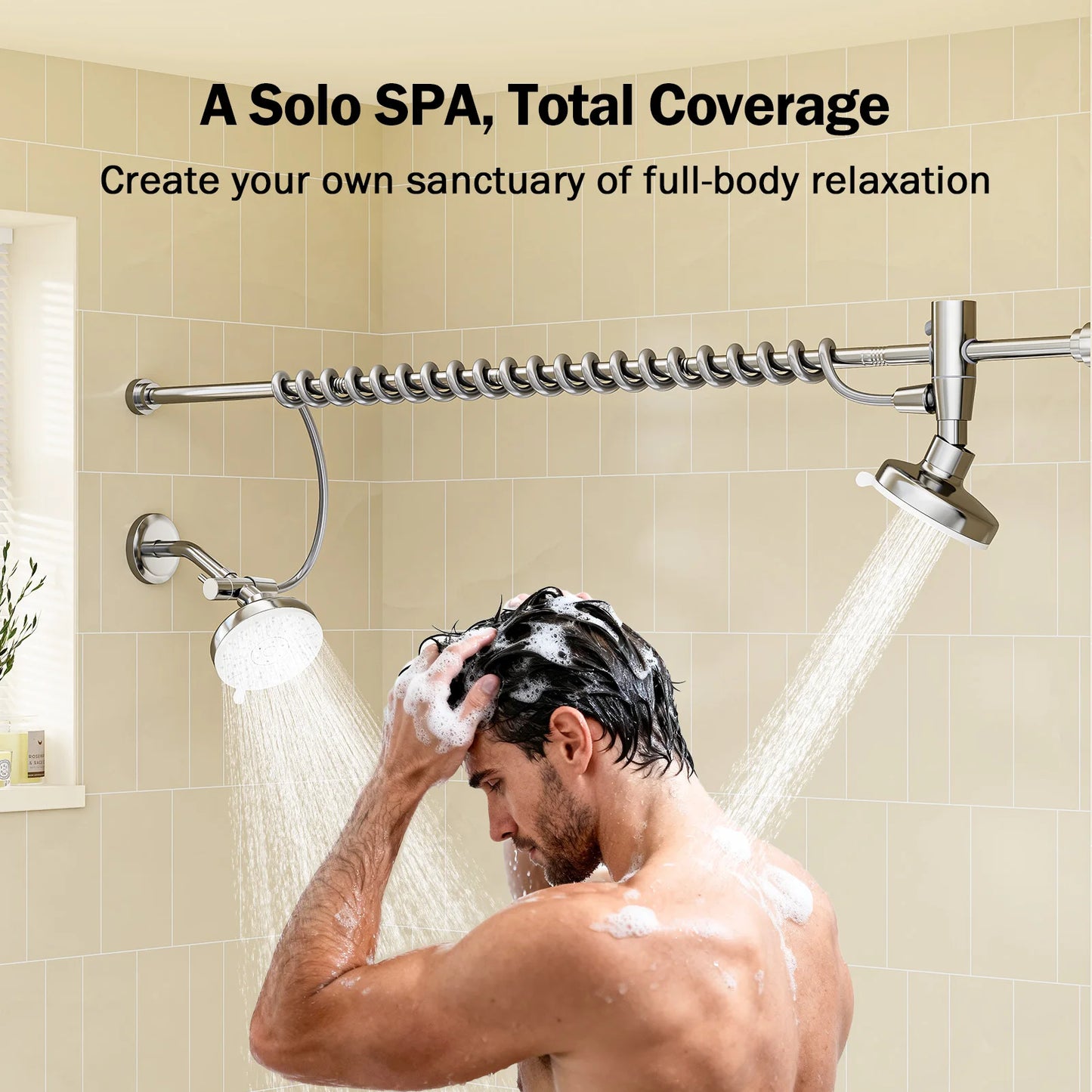 Dual Shower Head For Two With Adjustable Slider High Pressure