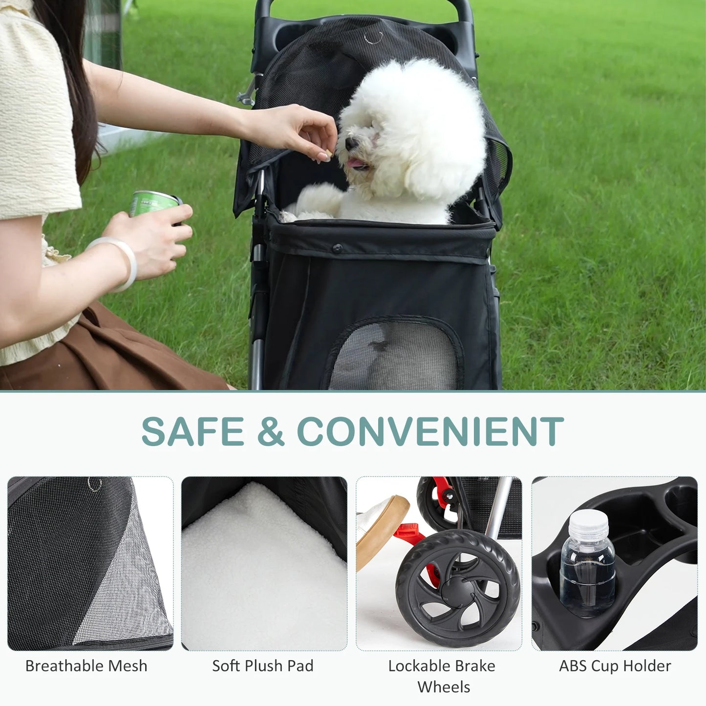 Foldable Pet Stroller Three Wheel for Small Dogs and Cats