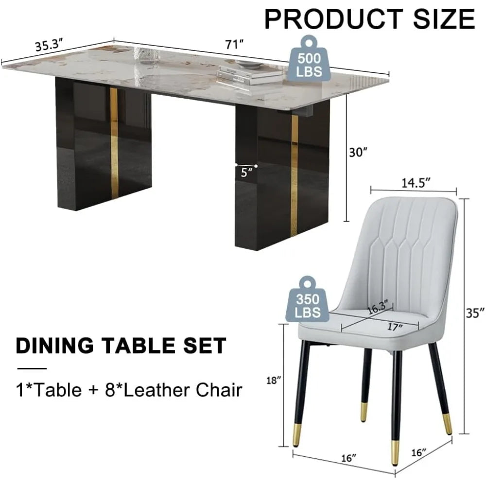 Modern Faux Marble Dining Table Set With PU Leather Chairs