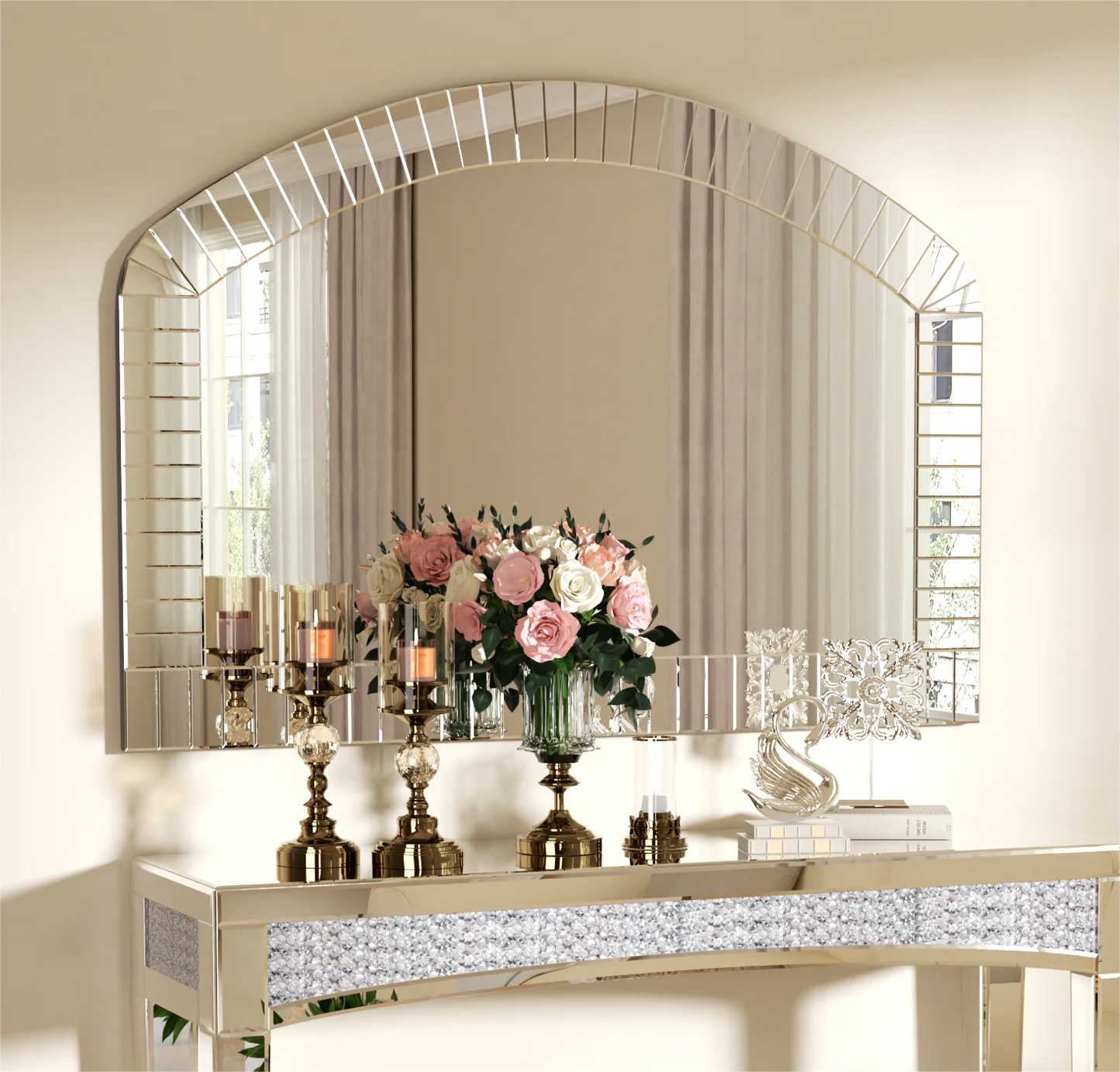 Arched Wall Mirror With Beveled Edge Venetian Style Glass