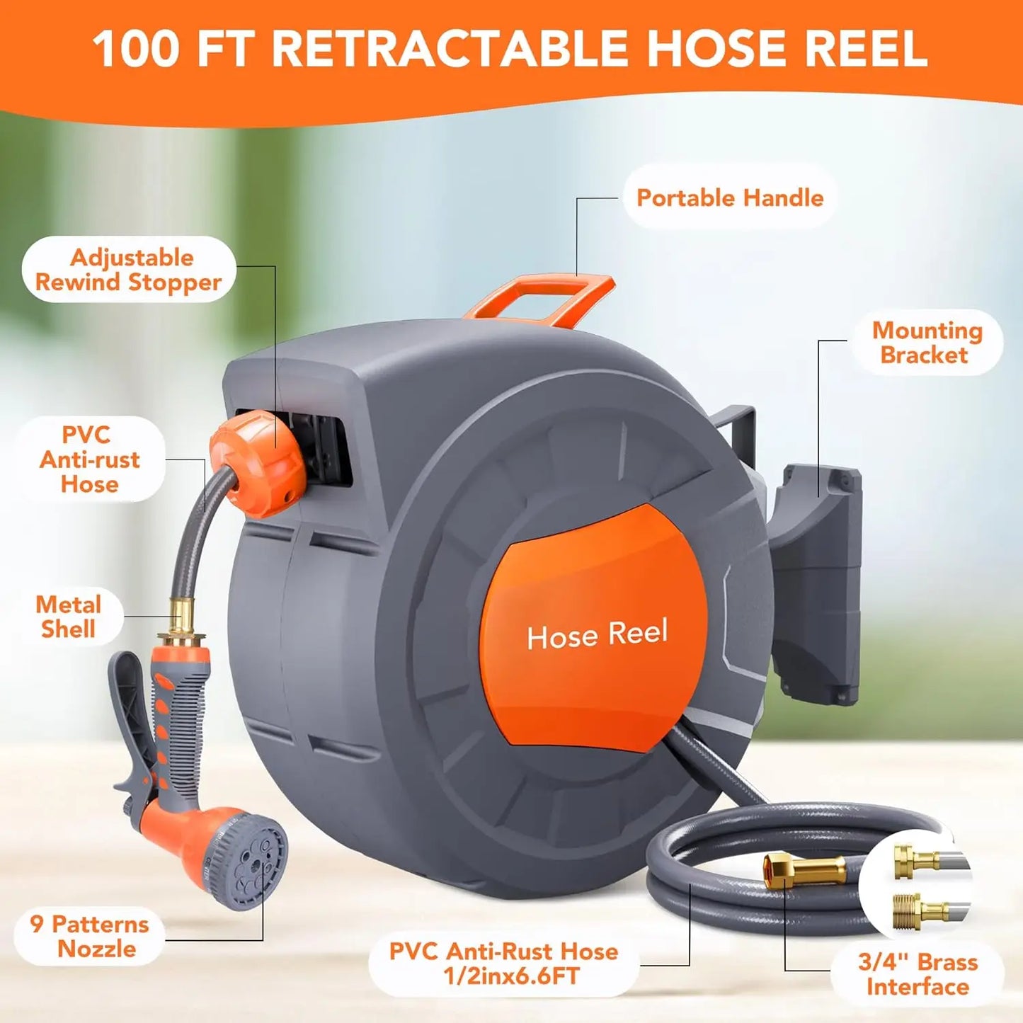 Twister.CK Retractable Garden Hose Reel With 9 Function Sprayer