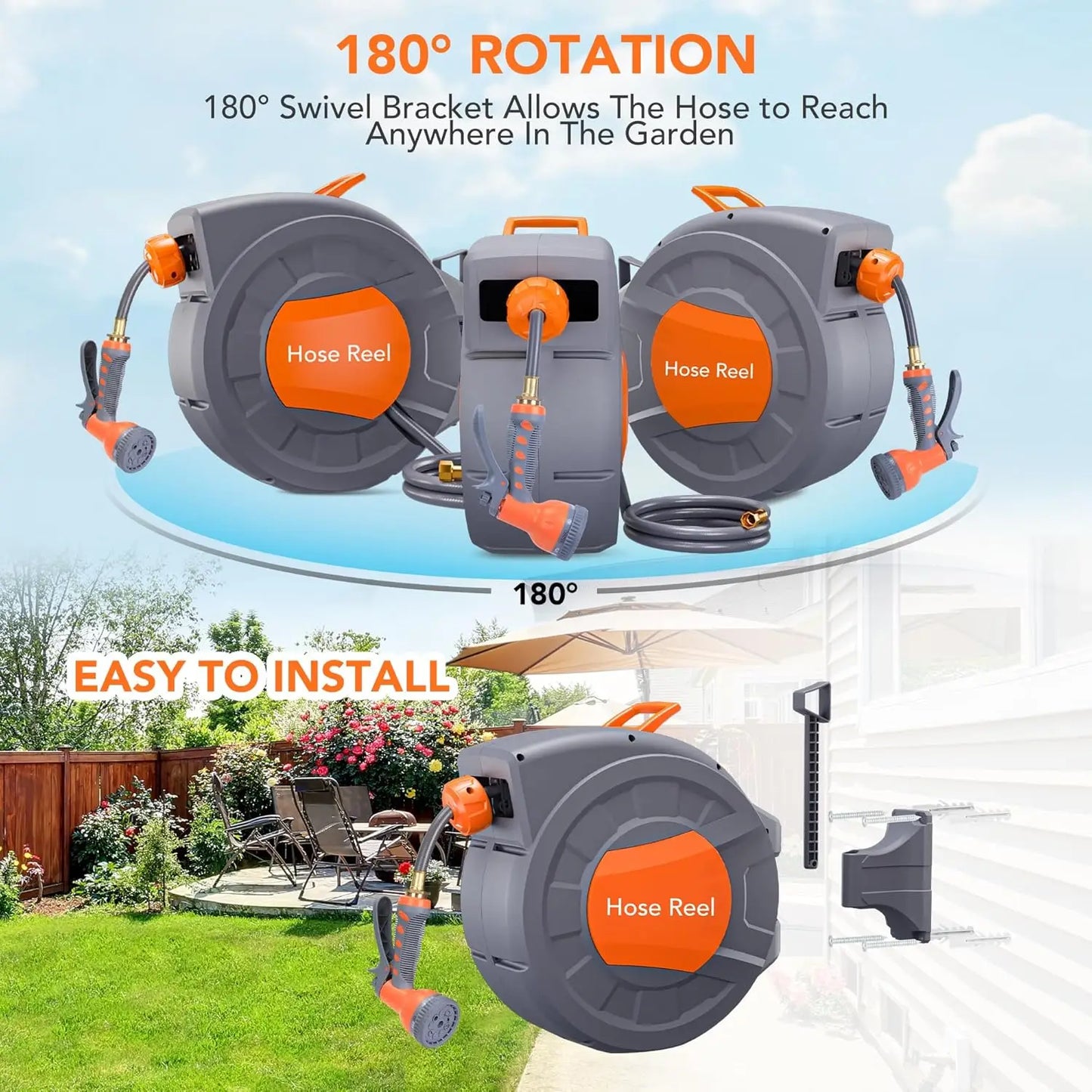 Twister.CK Retractable Garden Hose Reel With 9 Function Sprayer