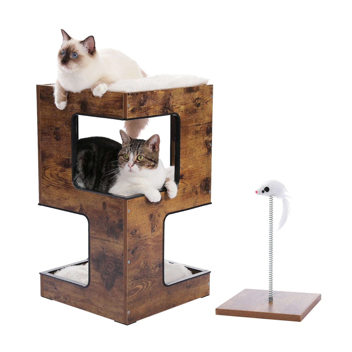 PAWZ Road Wood Cat Condo Cat Tree With Scratching Pad