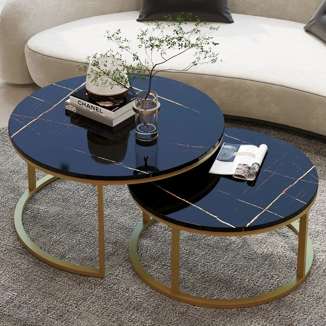 Nested Round Coffee Table Set, Modern Design, Customizable Two-Piece