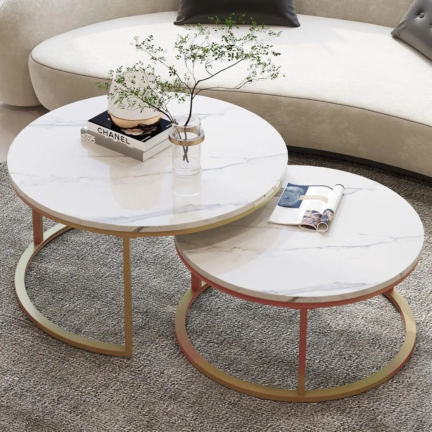 Nested Round Coffee Table Set, Modern Design, Customizable Two-Piece
