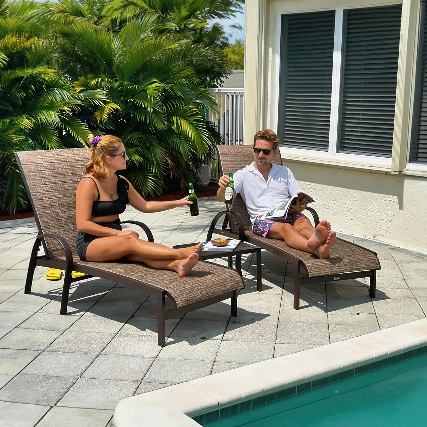 Outdoor Chaise Lounge Chair Set Of 3 Aluminum Pool Loungers