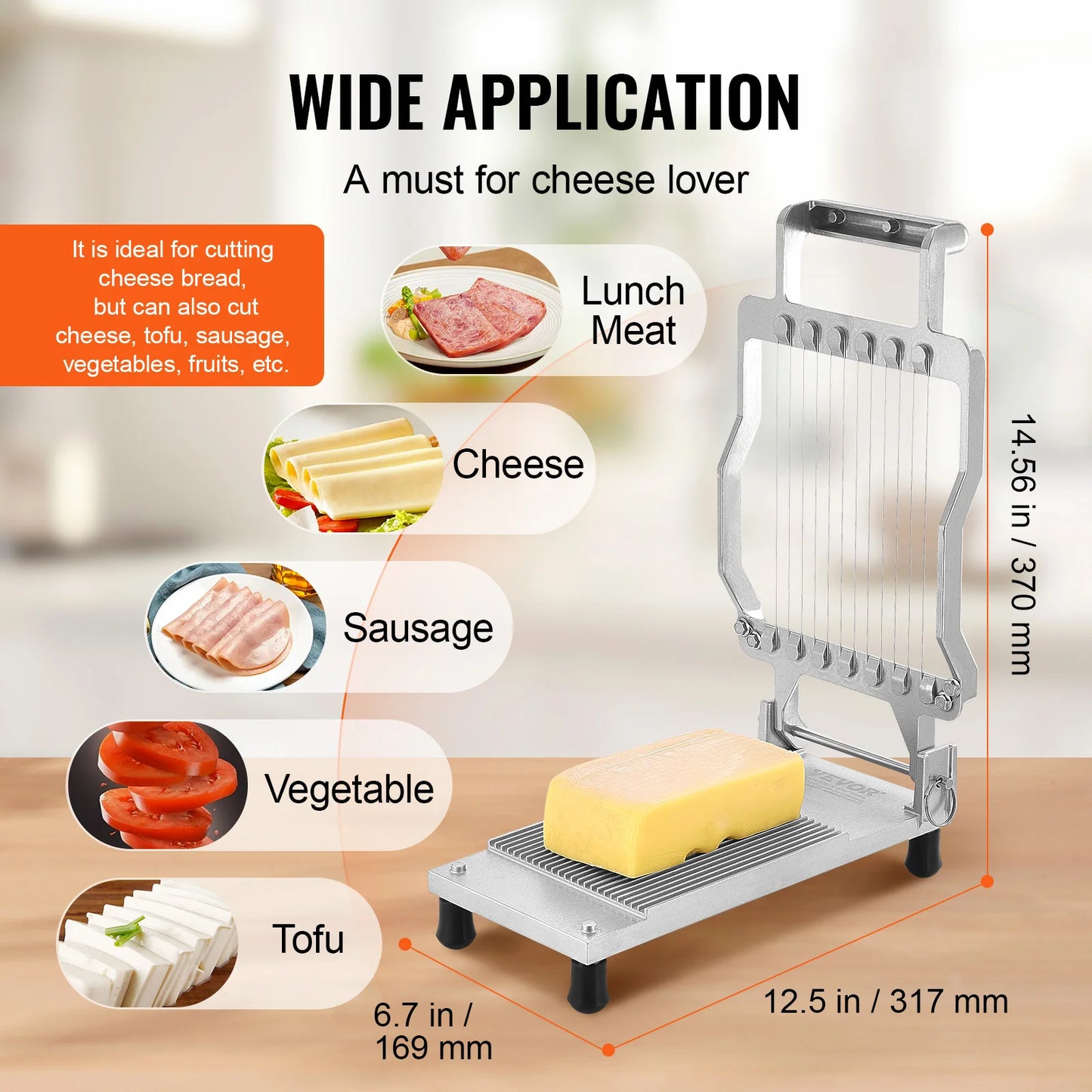 Cheese Cutter With Dual Wire Blade Aluminum Alloy Stainless Steel