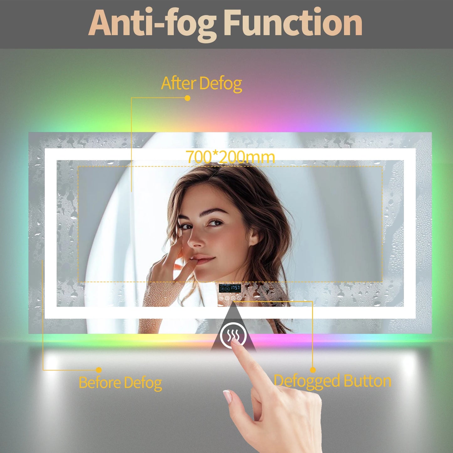 Wisfor LED Bathroom Mirror With Anti Fog RGB Dimmable Lights